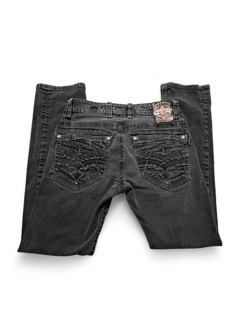 Faded black embellished jeans heavy